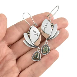 Exquisite Silver Rose Gold Color Oval Tree Geometry Earrings for Women Long Dangle Earrings Wedding Engagement Jewelry