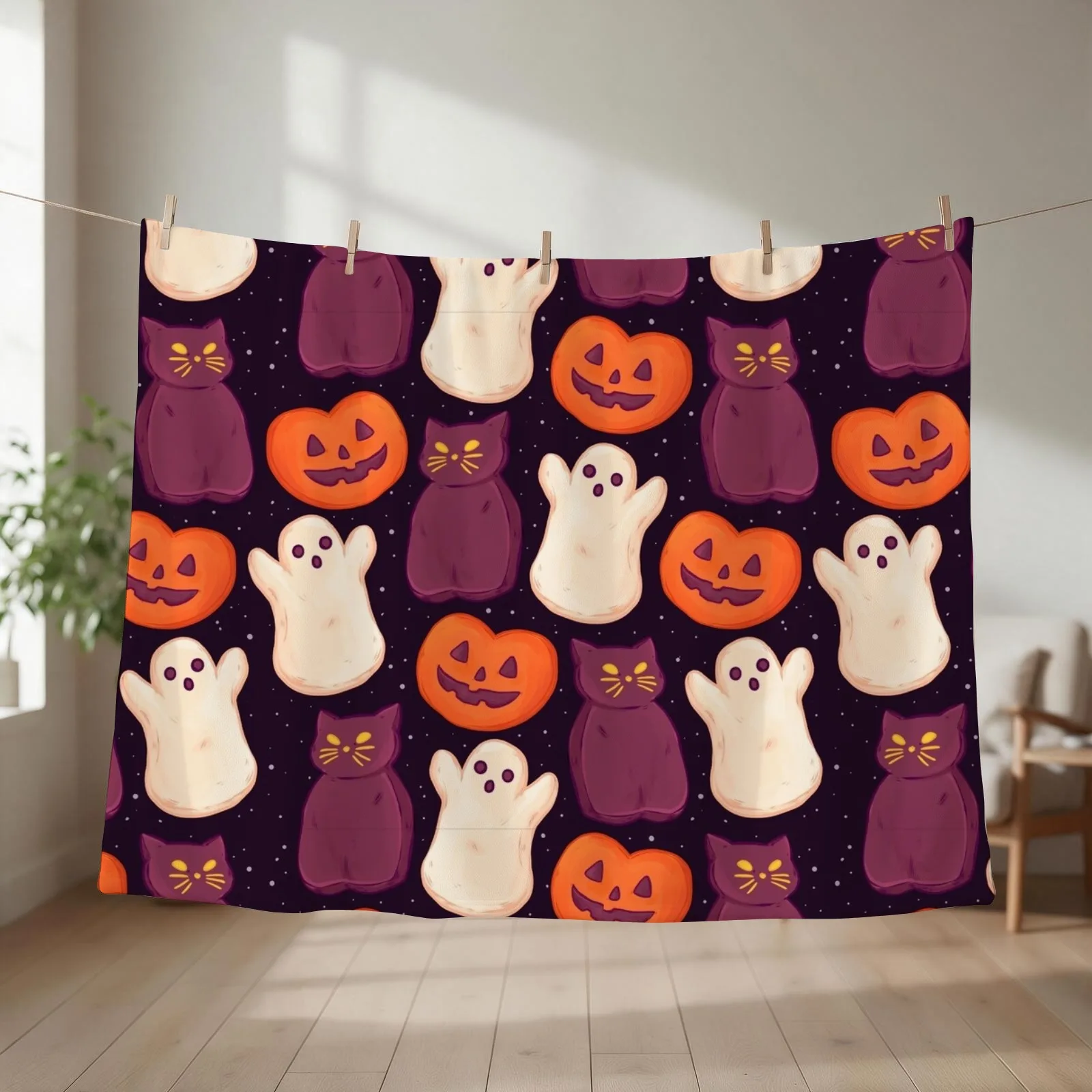 Halloween Marshmallows Dark Throw Blanket Bed Flannel Thin Plaid on the sofa Blankets