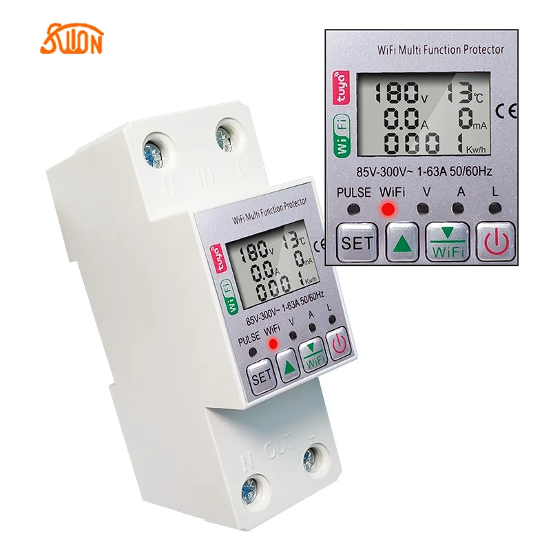 TUYA 63A 110V 220V smartlife WIFI Energy Meter Kwh Metering switch Timer with voltage current and leakage protectio