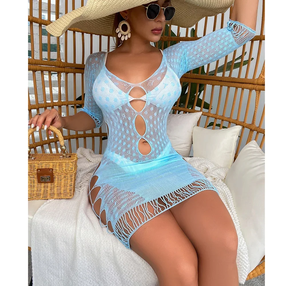 2025 Nuovo abito da spiaggia Sexy Net Hollow Lingerie Donne erotiche Sheer Sleepwear Fishnet Night Club Party Wear Beachwear sexy