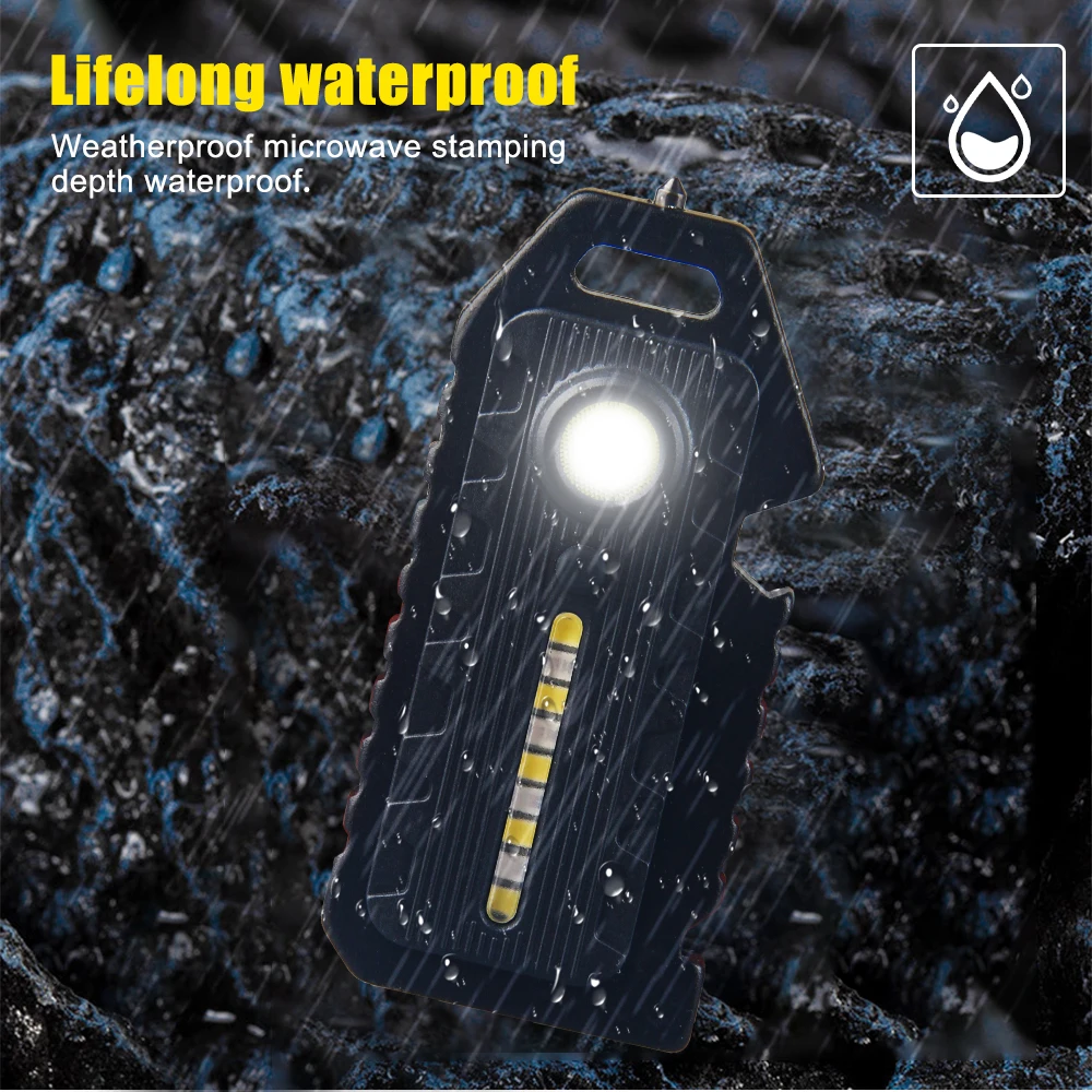 Mini LED Flashlight Keychain Light 5 Modes Red Blue Shoulder Police Light Waterproof Rechargeable Camping Lantern Bottle Opener