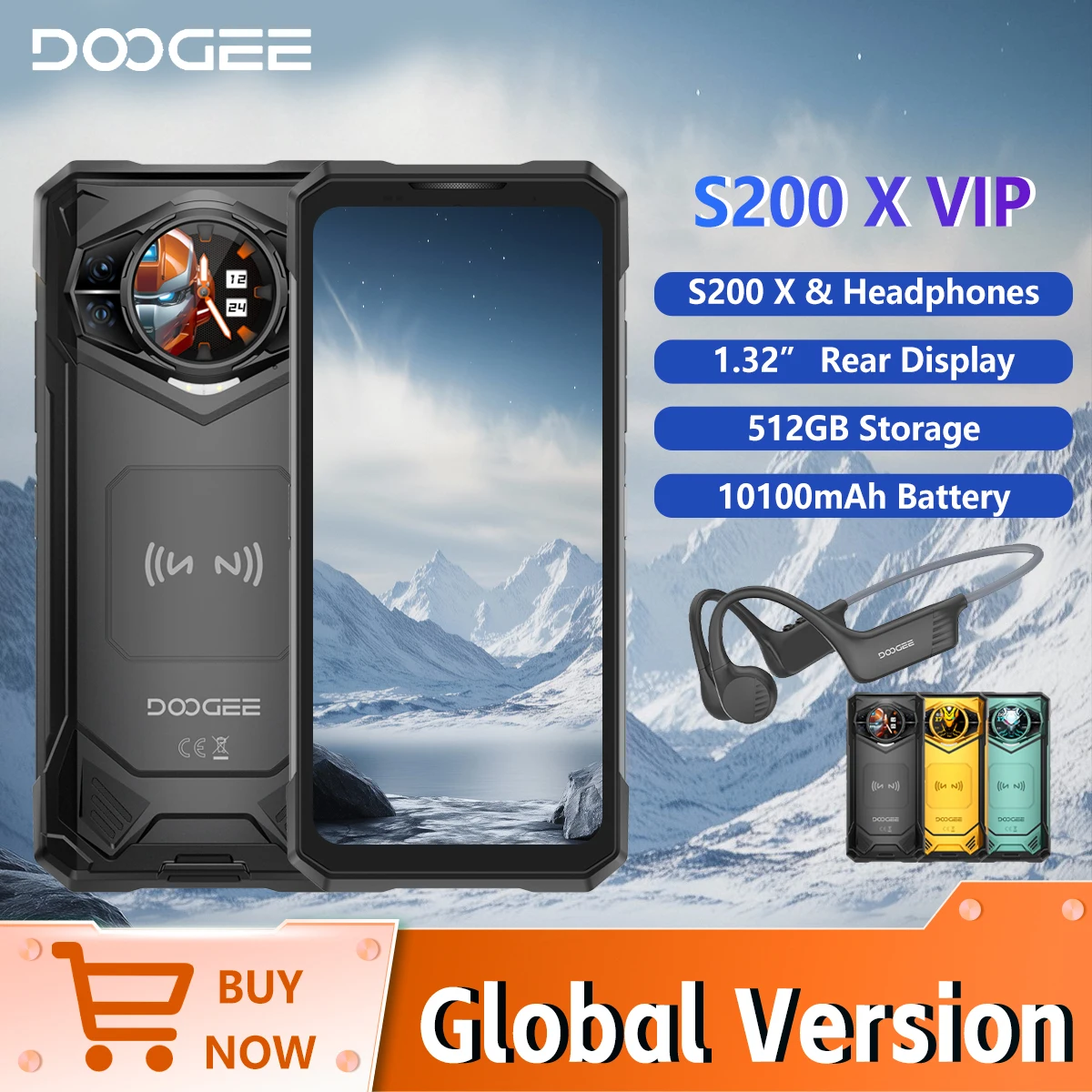 DOOGEE S200 X 5G Rugged VIP Edition with headphone Android 16 48GB 512GB 6.72” FHD+120Hz Dimensity 7050 10100mAh