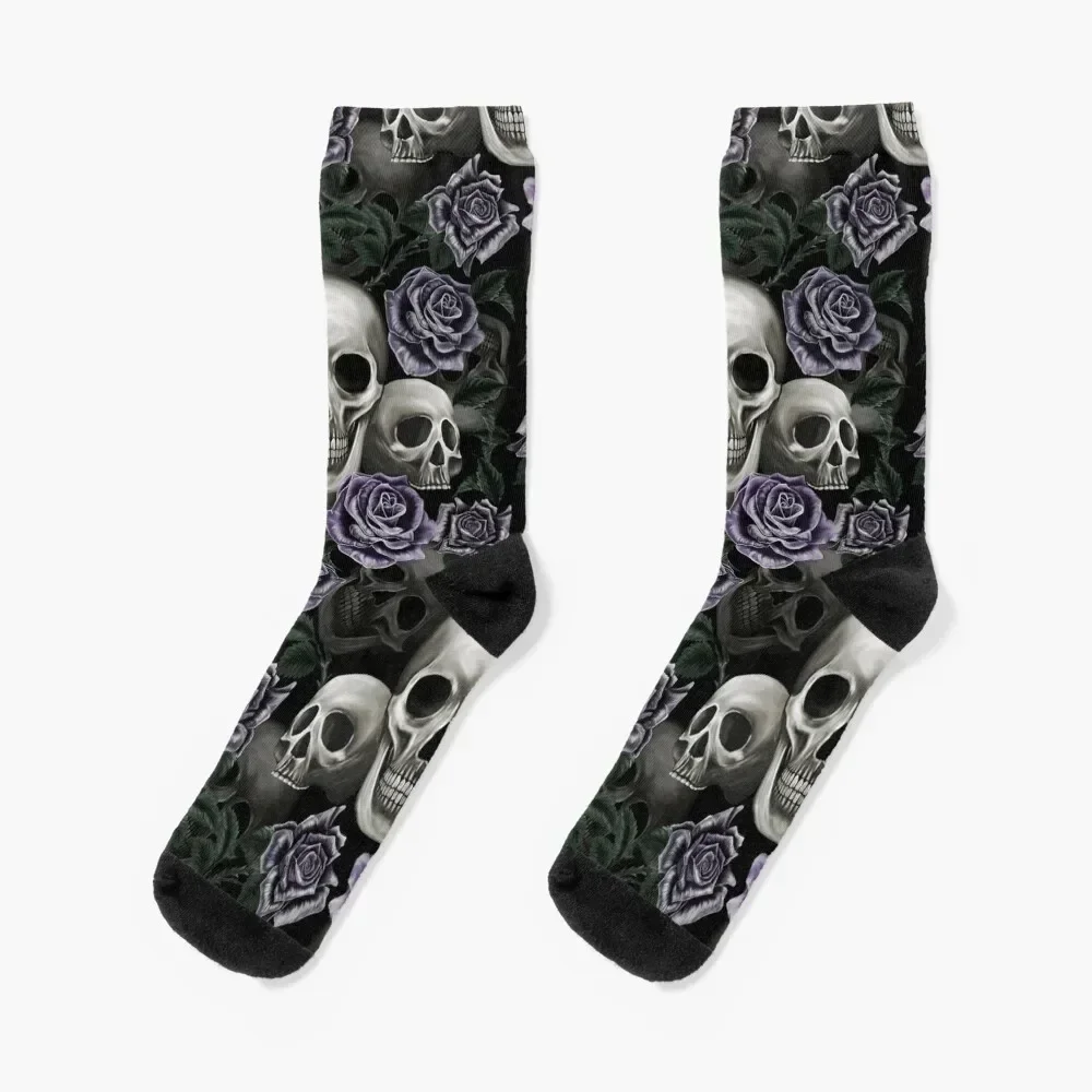 

Skulls and metalic purple roses Socks colored retro warm winter Male Socks Women's