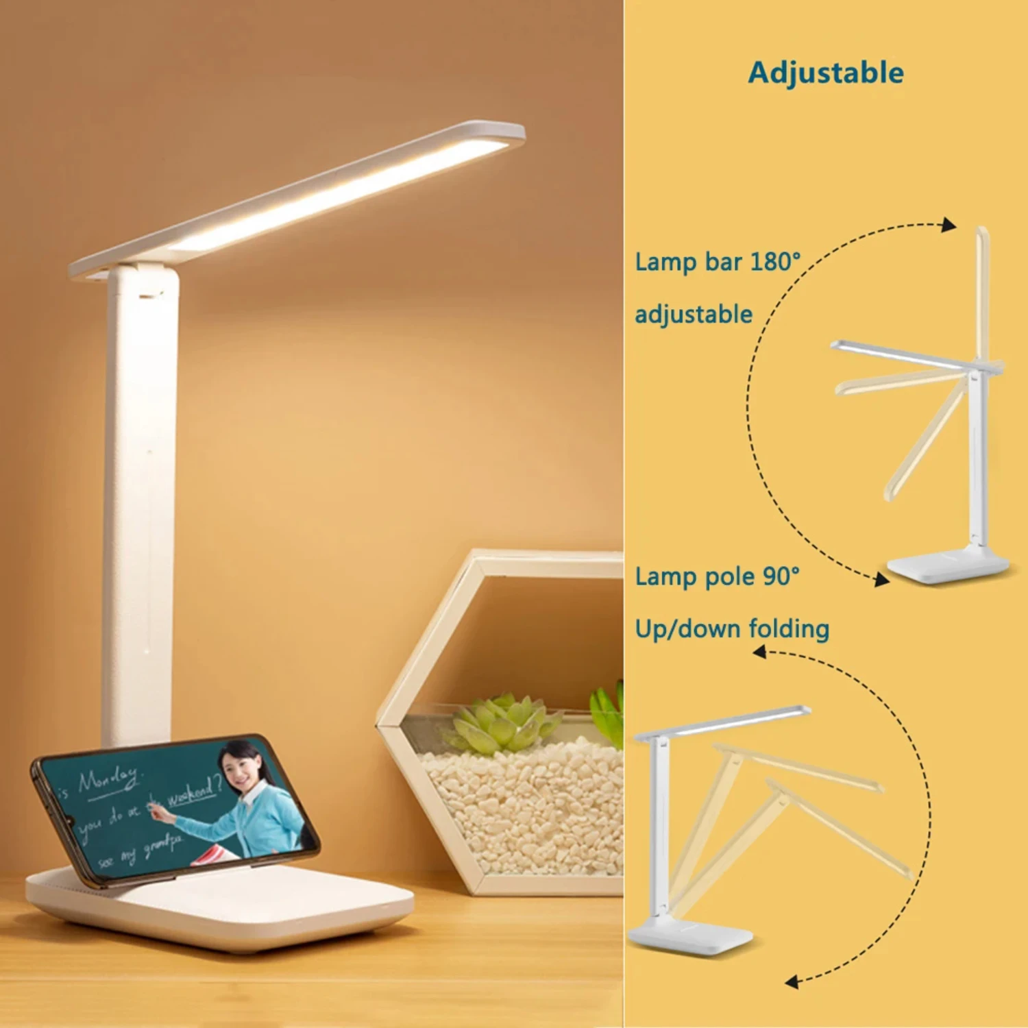 Folding Table Lamp Eye Protection Touch Dimmable LED Lamp Bedroom Reading USB Rechargeable Table Lamp