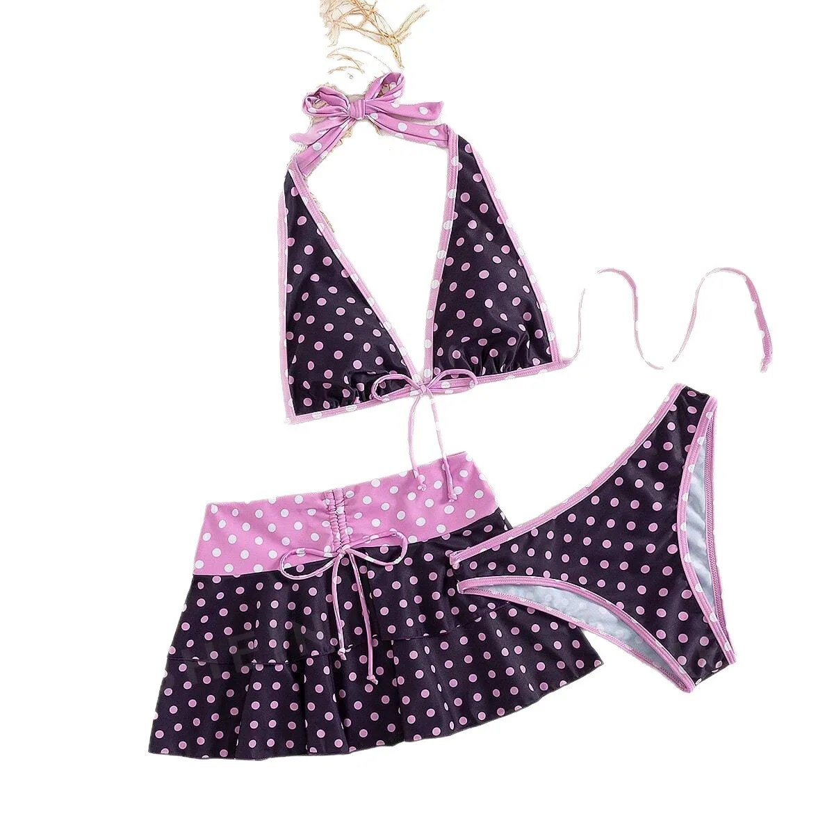 New Sexy Ultra-thin Suspender Without Steel Ring Ultra-light and Thin Bra Hanging Neck Tight Swimsuit Split Three Pieces