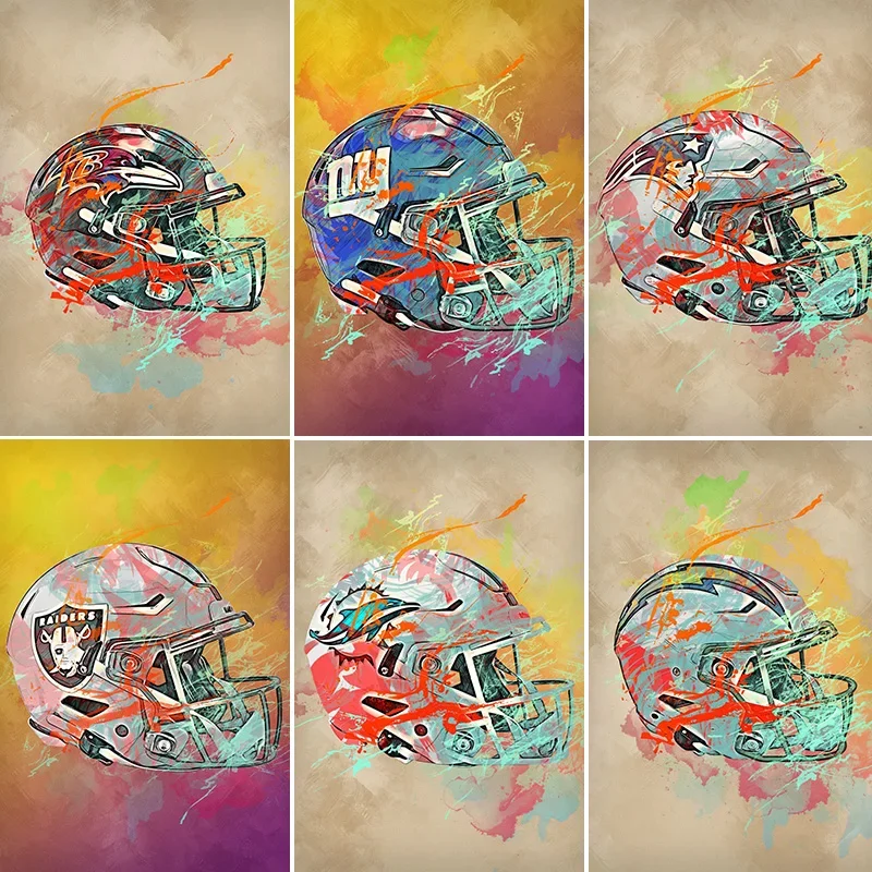 American Football Club Each Team Helmets Poster Wall Art Metal Painting Vintage Garden Tin Sign Home Decor Room Decoration