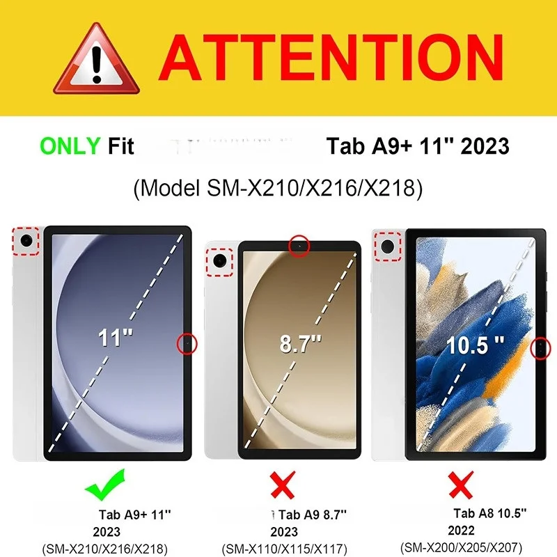 Für Galaxy Tab A9 A9+ 8,7 11 Zoll TPU Dreifach-Falthülle mit Magnetständer Stoßfeste Schlaf-/Aufwach-Funktion – Detail 1