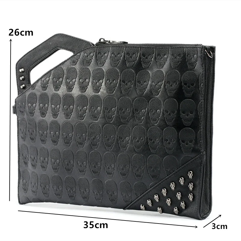 Skull Rivet Clutch Men Handbags Fashion Men\'s Clutches Bag With Shoulder Strap High Capacity Crossbody Bags Envelope Bag Clutch