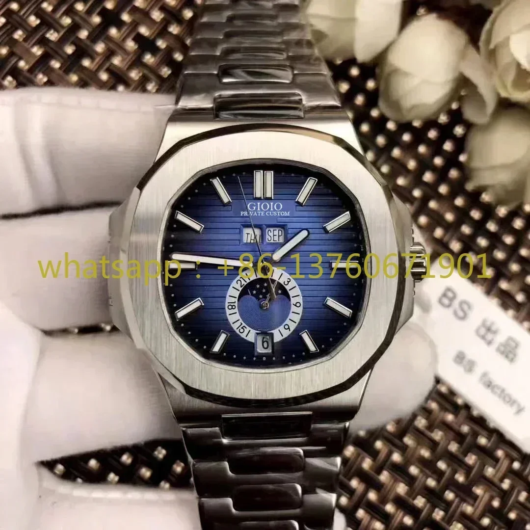 Luxury New Automatic Mechanical Men Watch Self Wind Watches Stainless Steel MoonPhase Silver Rose Gold Black Blue Rubber