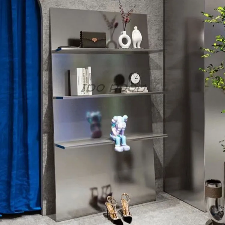 Rak pajangan penyimpanan sederhana dari baja tahan karat mewah modern Rak majalah Rak lantai