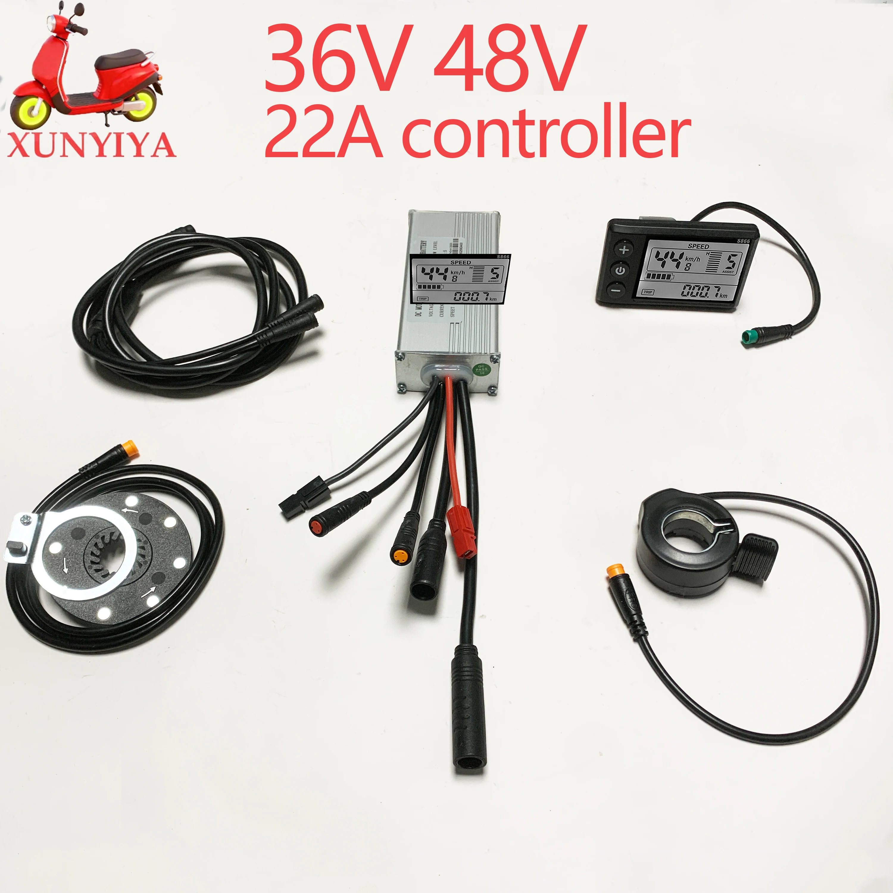 

36V 48V 22A 500W 750W Sine Wave Brushless Motor Controller with S866 LCD metar. PAS .Throttler Set for UART No. 2 E-Bike Scooter