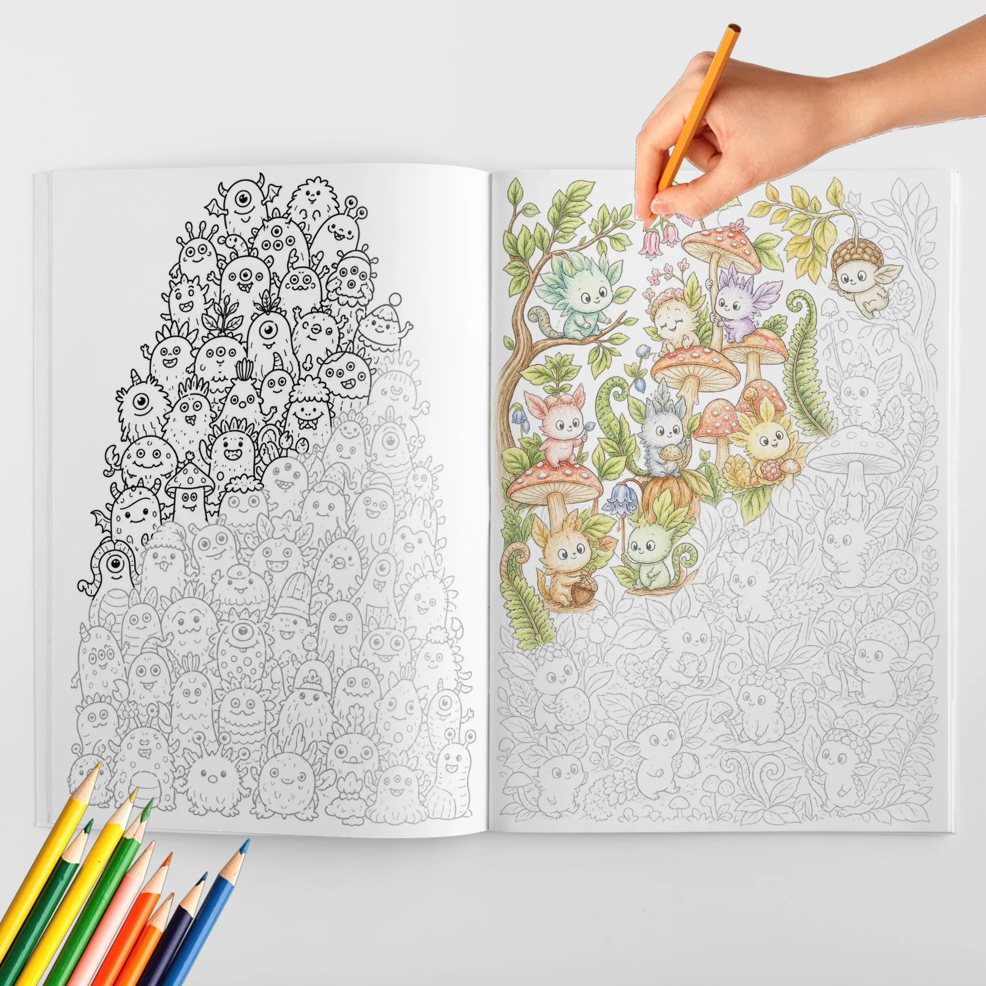 Cute Monsters Sketch, Trace & Coloring Book, Funny Monster Doodles and Black-and-White Creative Practice Pages