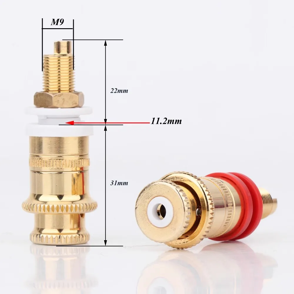 Preffair Brass Gold Plating Speaker Terminal Binding Post Amplifier Connector Suitable For 4mm Banana Female socket Plug
