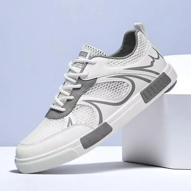 

Men Big Size Mesh Hollow Out Lace Up Board Shoes Summer New Soft sole Non Slip Breathable Adolescent Casual Sneakers