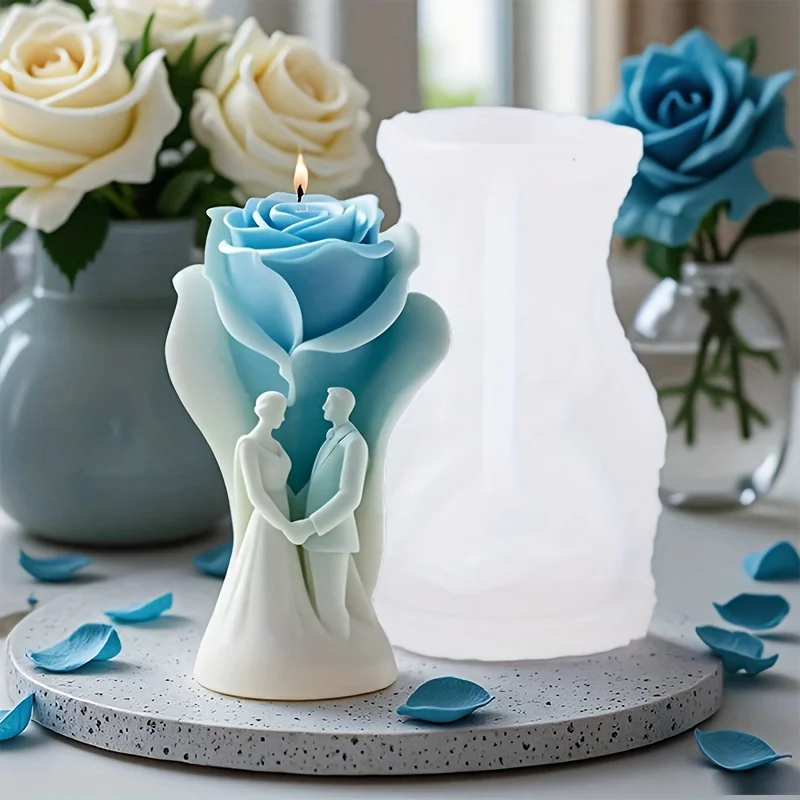 

Romantic Couple Holding Hands Rose Candle Silicone Mold Wedding Decor Home Aromatherapy Molds for Candles Maker Valentine'S Gift
