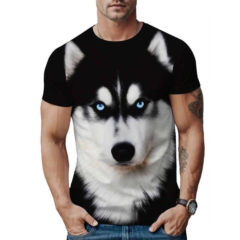Śmieszne koszulki z psem Husky Animal 3D Print Mężczyźni Kobiety O-Neck Koszulka z krótkim rękawem Oversized Harajuku Y2k Tops Tees Odzież dziecięca