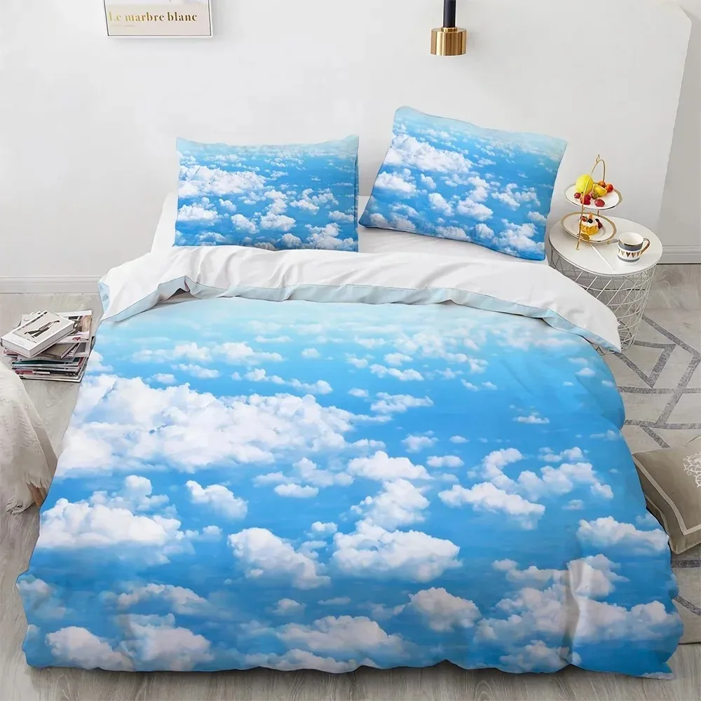 

Blue Sky Cloud Duvet Cover Set King Queen Full Size for Kids Boys Girls Polyester Bedding Set Comforter Cover Landscape Pattern