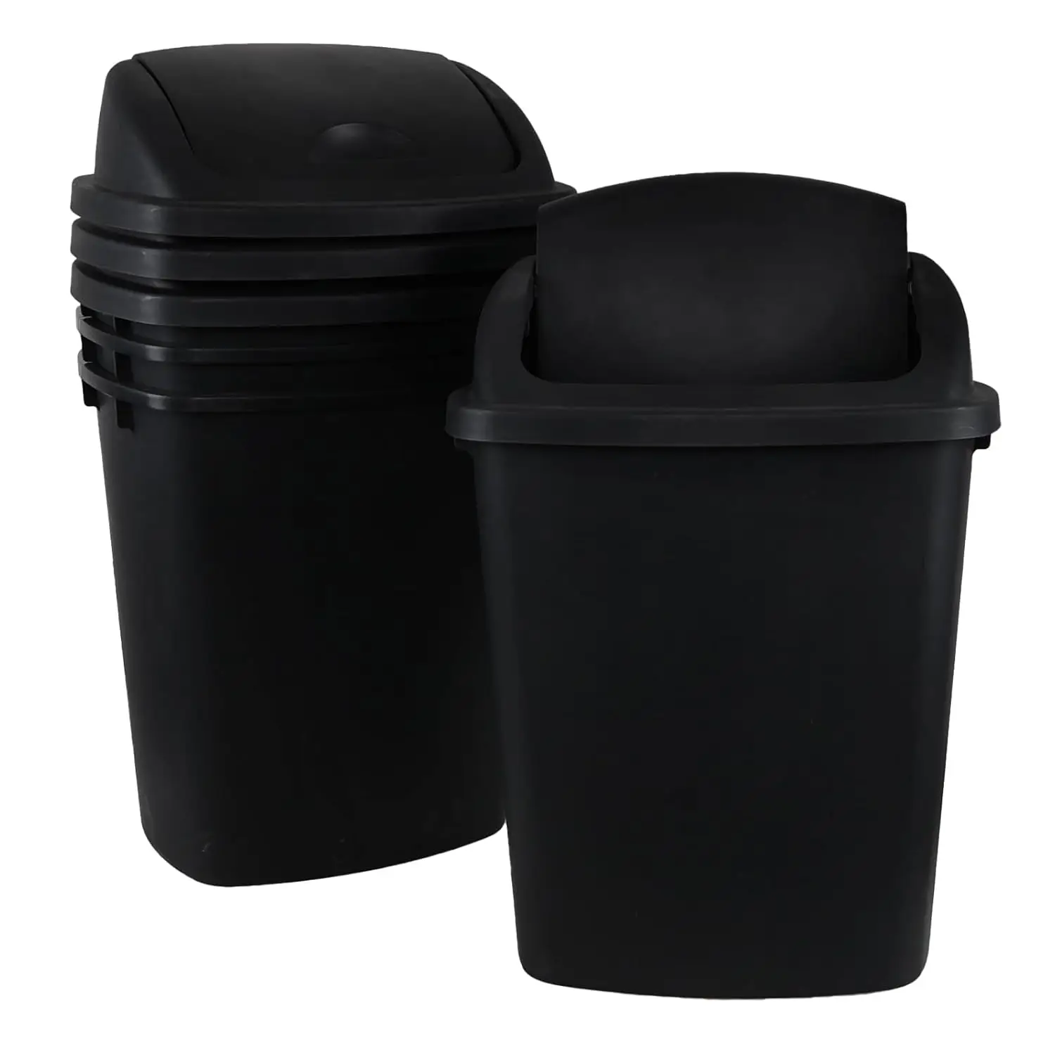 

10 Gallon Black Swing Top Trash Cans, Pack of 4 Plastic Waste Bin for Kitchen Office, Customized