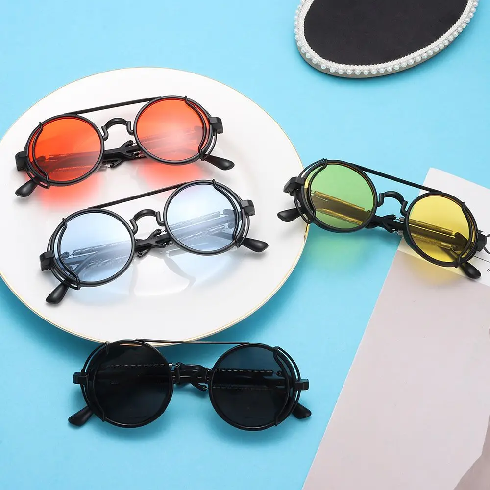 Fashion UV400 Protection Double Spring Temples Sun Glasses Steampunk Sunglasses Men's Eyewear Round Sunglasses