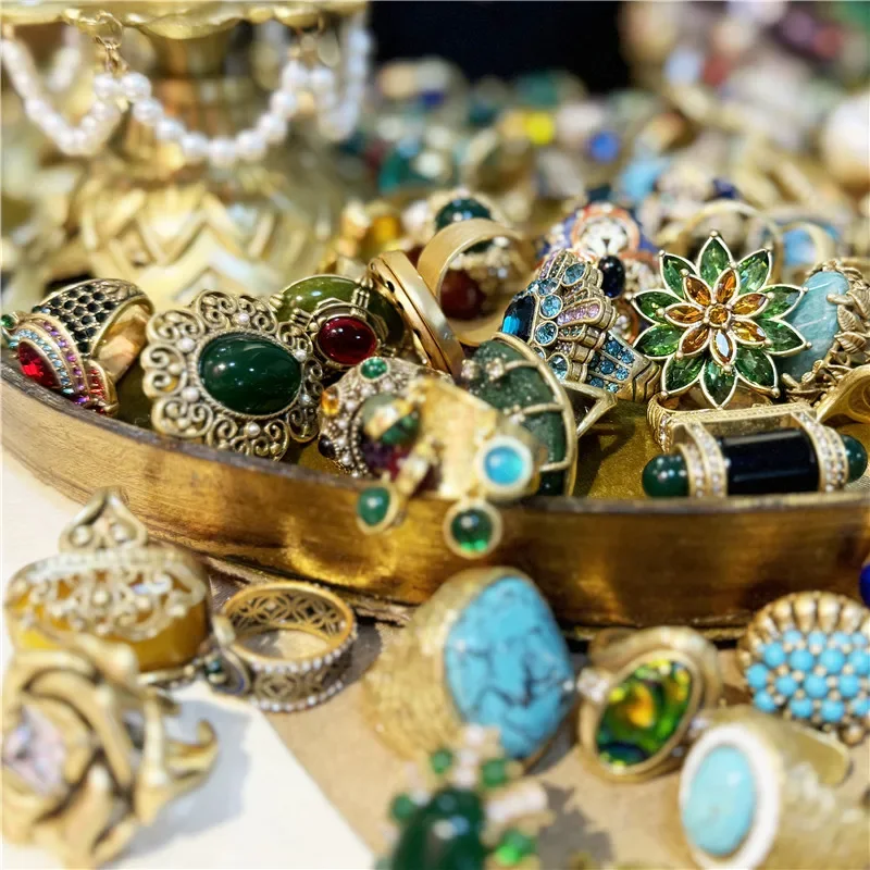 Vintage Jewelry Wedding Blue Ring Stone Natural Gold Color Rope Weave Designer Antique Women Accessories Gifts For Valentine