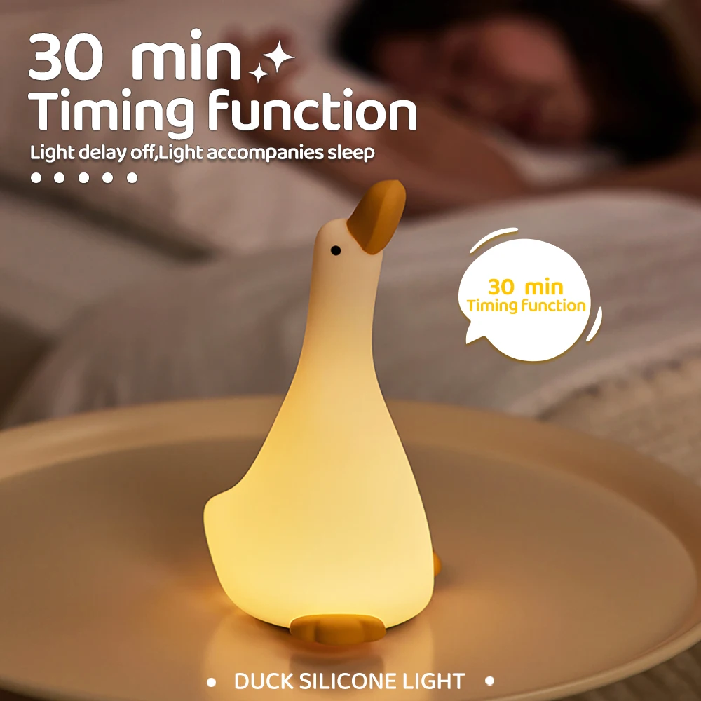 Cute Duck Night Light Animal Silicone Nursery Rechargeable Dimmable Table Lamp Ducky Bedside Lamp With Touch Sensor For Bedroom