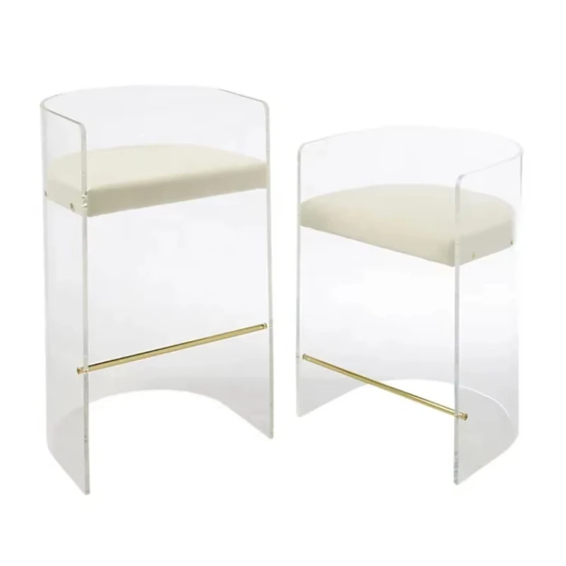 

Modern simple transparent upholstered bar chair metal foot pedal suitable for dining room living room family bar
