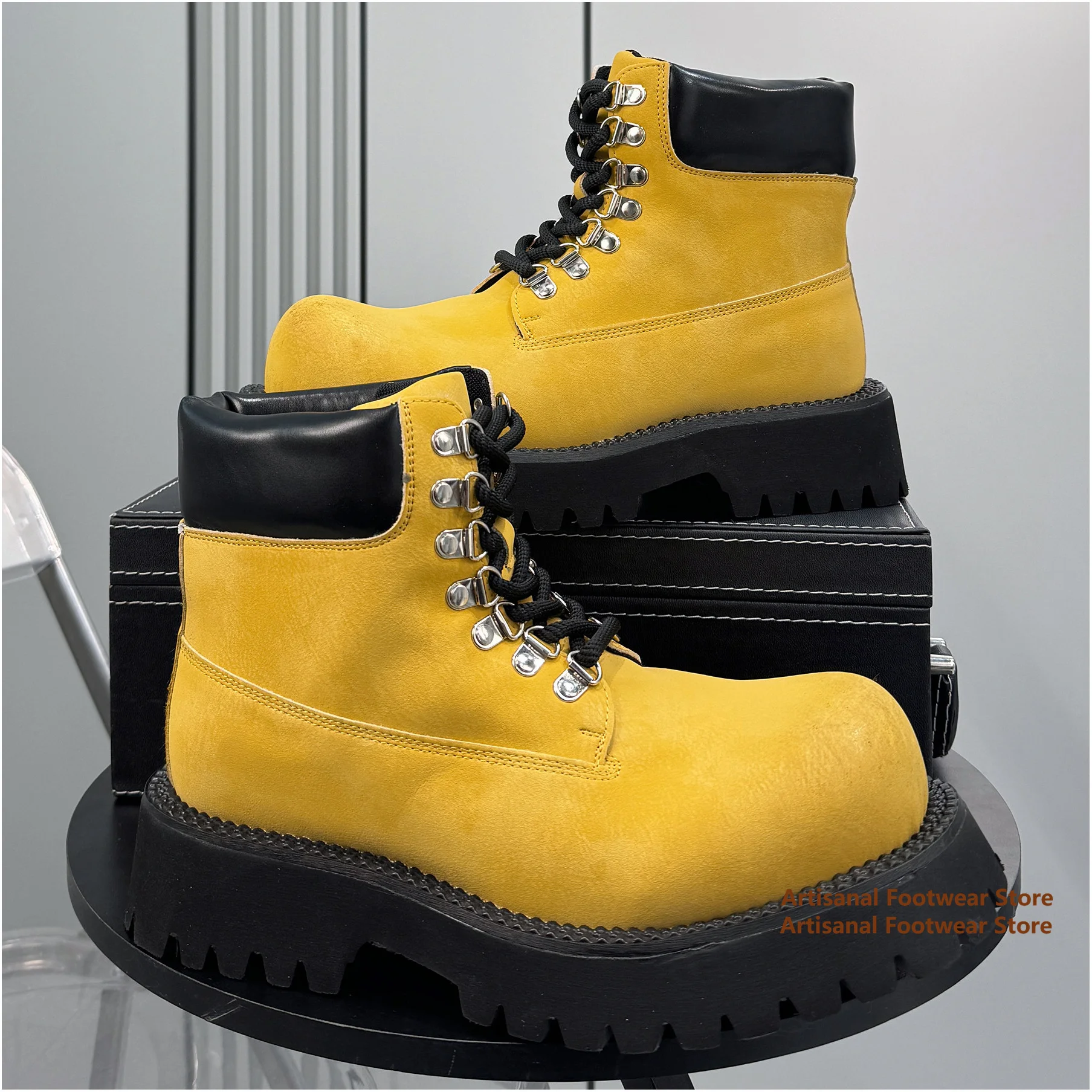 Thick-Soled High Top Men's Boots Spring New Style Height Increasing Lace-Up Men's Big Round Toe Derby Shoes Trendy Men's Shoes - view 6
