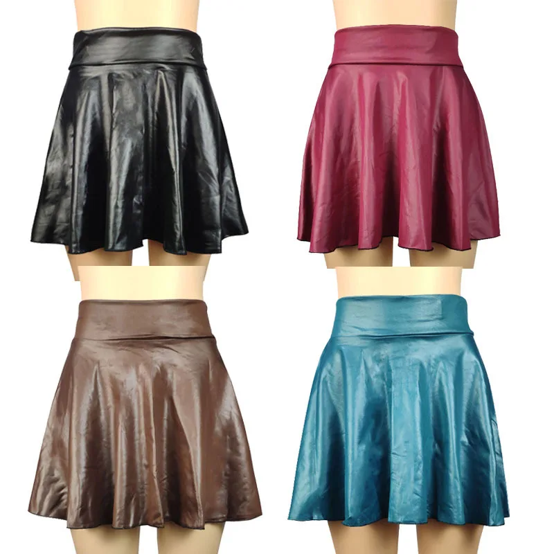 

Women High Waist Faux Leather Circle Skirt 2025 A Line Pleated Midi Sun Skirt Swing Retro Party Wear