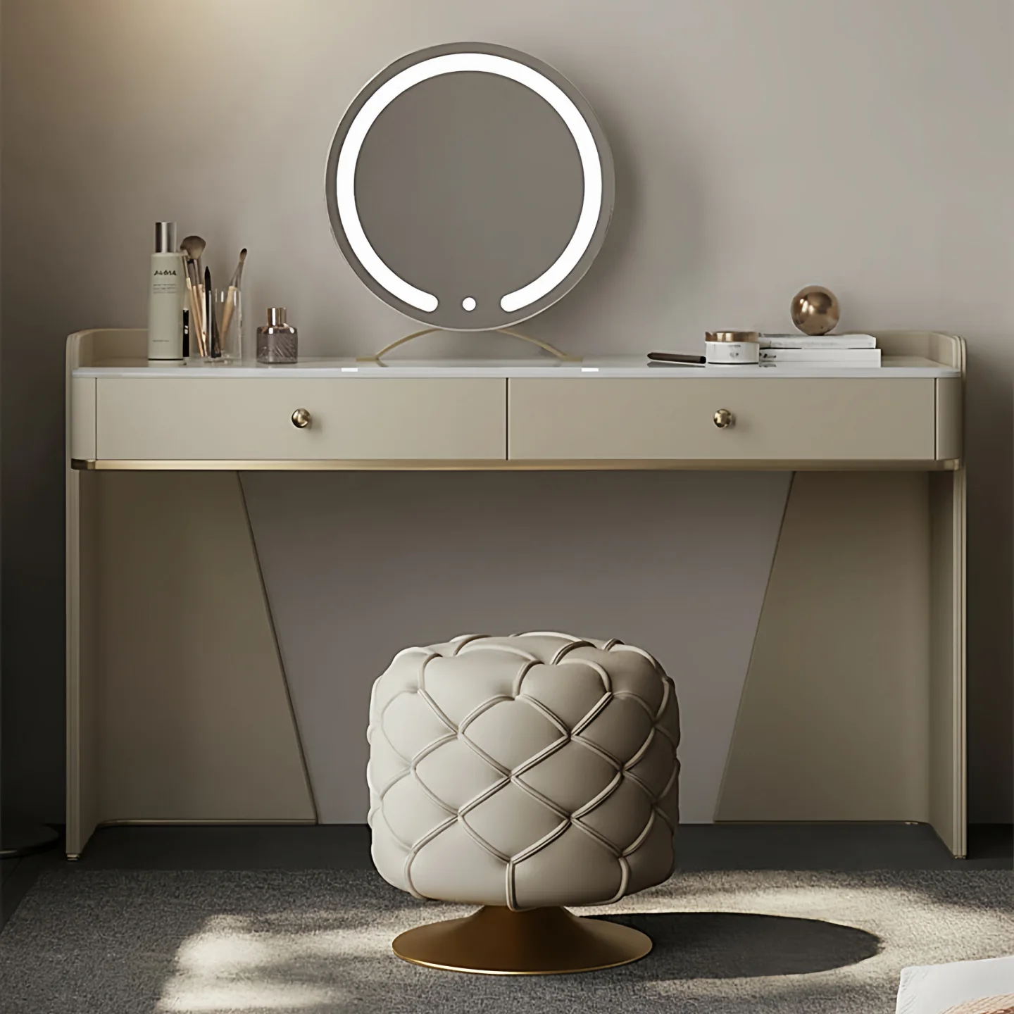 Modern Minimalist Metal Italian-style Light-luxury Swivel Dressing/makeup/guest Stool Non-Foldable Bedroom Shoe-changing Bench