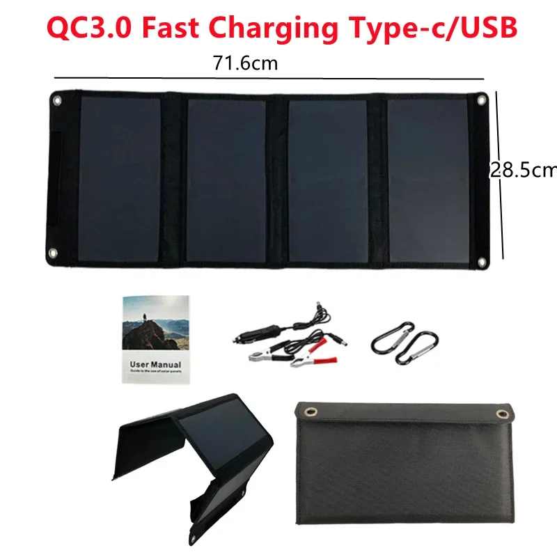 Portable 100W QC3.0 Fast Charge Solar Panels  Foldable Waterproof USB Type-C Solar Panel Charger Power Bank for Phone Outdoor