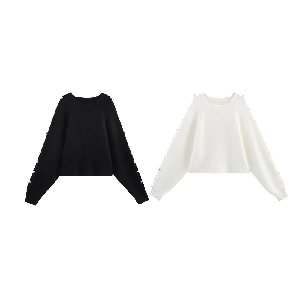

UNIZERA Women's Knitted Shirt Retro Simple Ball Decoration Sleeves Solid Color Temperament Spring New Knitted Shirt