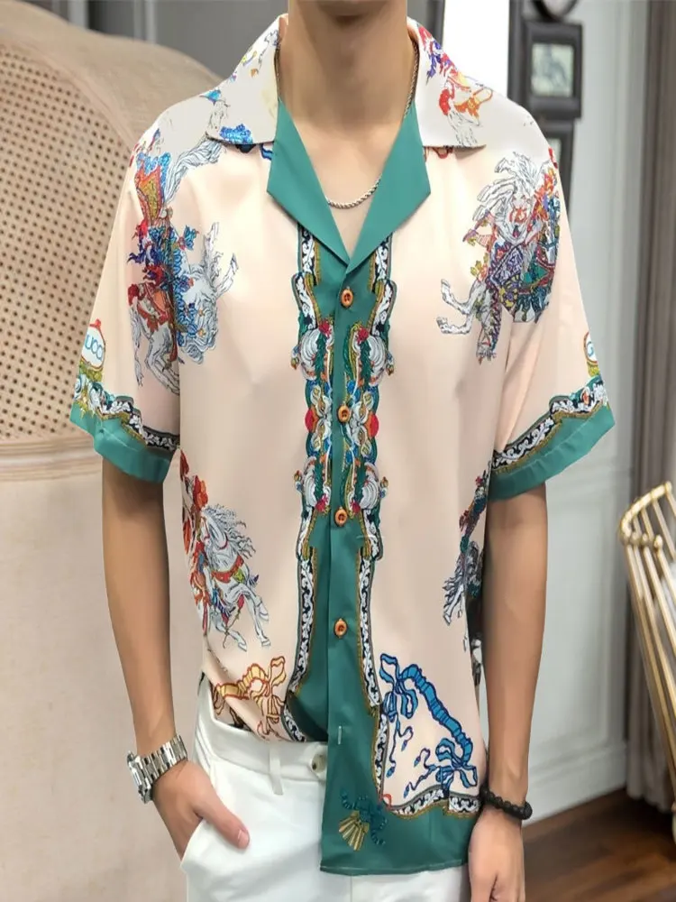 

Summer Casual Vintage Printed Shirt Short Sleeve Holiday Dress Blouse Brand Clothes Hawaiian Chemise Homme Loose