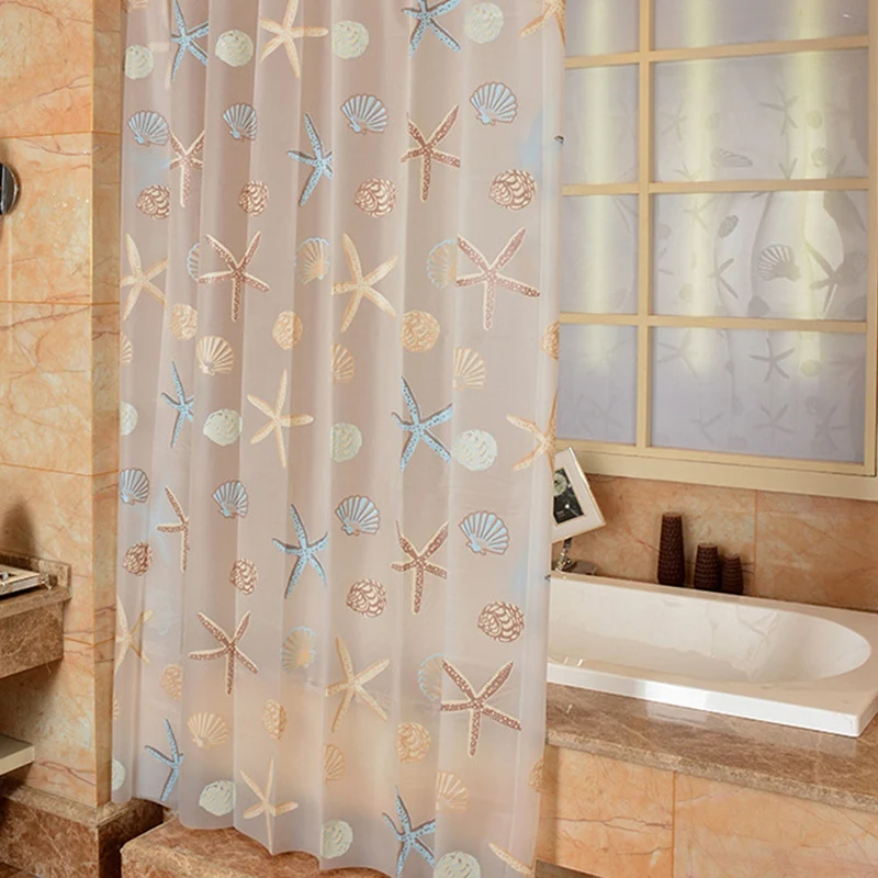 120Cmx180Cm Modern Shower Curtain Starfish Partition Fresh Seaside Style Waterproof Peva Curtain For Bathroom Shower Room