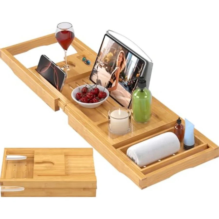 

Foldable Bathtub Caddy Tray for TubBamboo Expandable Bath Table Trays Premium Bathroom Accessories for New Home and Mothers Day