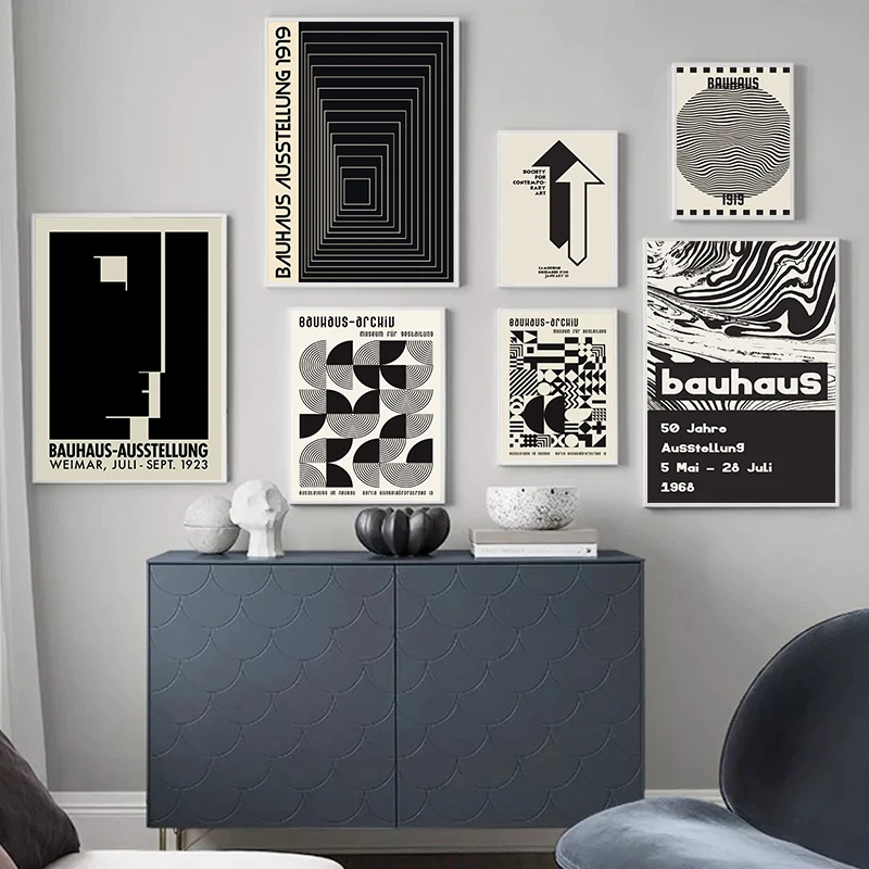Diseño Bauhaus en blanco y negro, carteles e impresiones de exposiciones de arte, pintura en lienzo, cuadros minimalistas para
