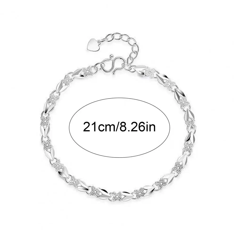 21cm Women Bracelet Lucky Clover Heart Shape Adjustable Length Bracelet Smooth Surface Anniversary Birthday Christmas Bangle