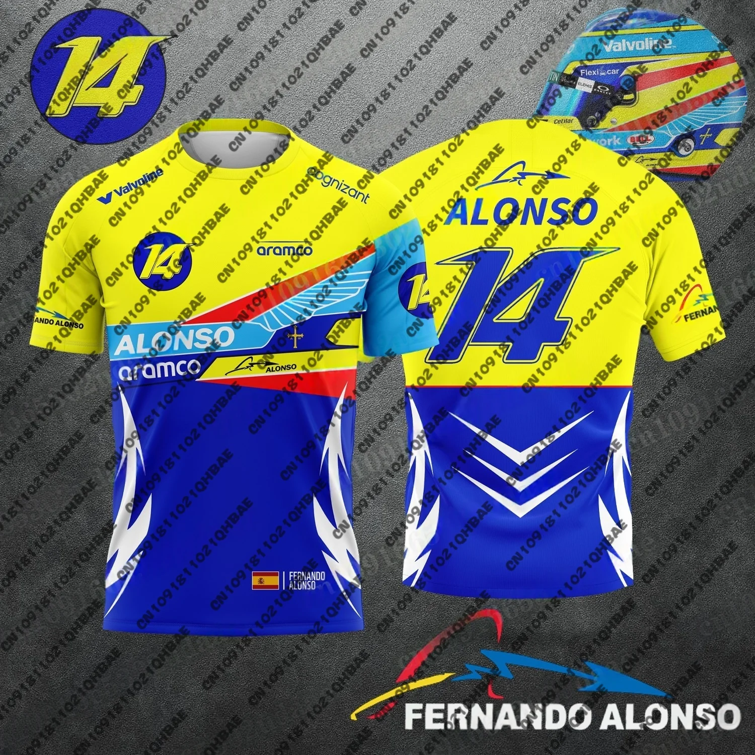 

Новинка 2023 года, футболка Racing Fernando Alonso No 14 для мужчин и женщин, спортивный гоночный костюм, дышащая быстросохнущая толстовка с короткими рукавами