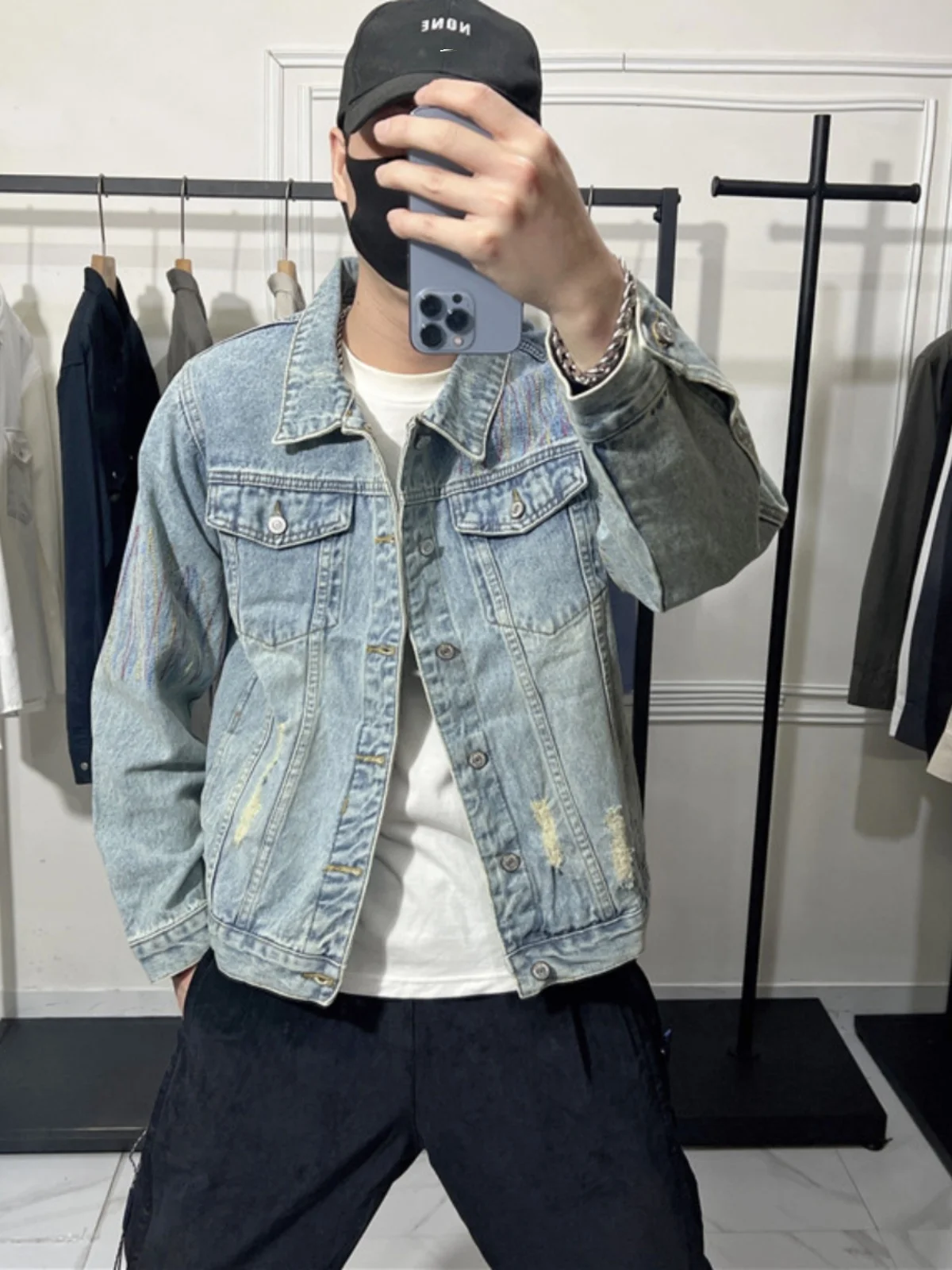 

Повседневная мужская джинсовая куртка с вышивкой, приталенная, модная брендовая, весенне-осенняя, модная хлопковая куртка, молодежная мускулитура