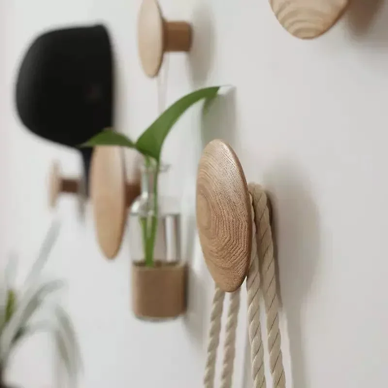 

Solid wood creative mushroom hanging clothes hook creative foyer living room wall hanging circular clothes hook hat rack hangers