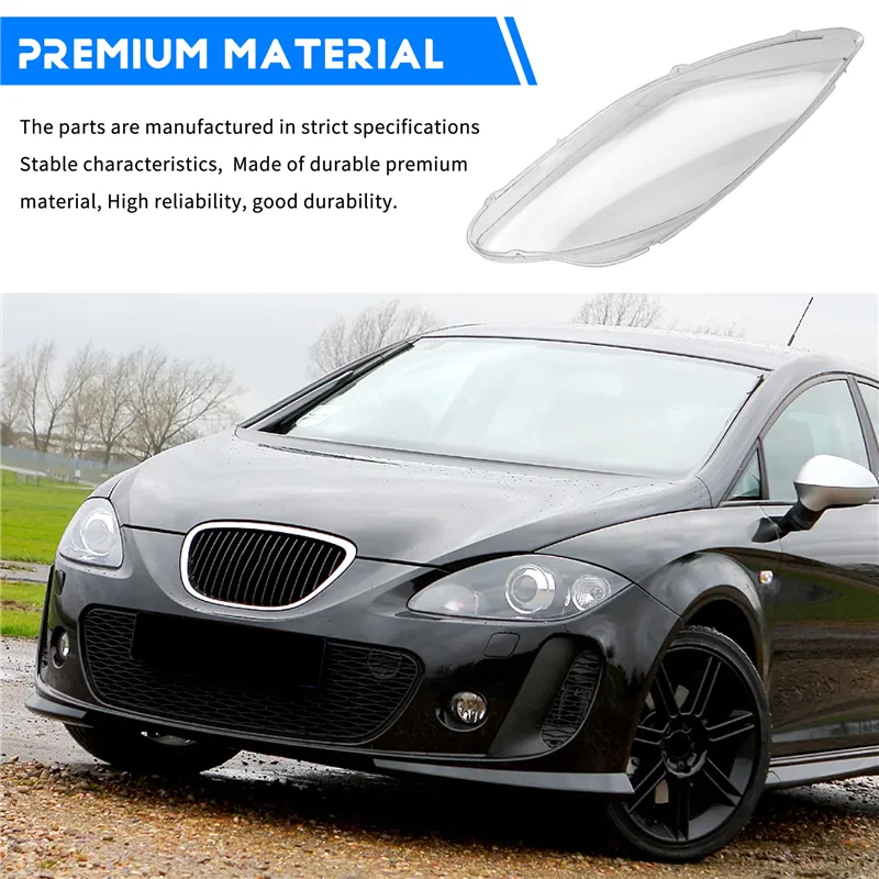 

AASS-For Seat Leon 2004-2012 Car Headlight Lens Shell Headlamp Cover Plexiglass Lamp Shade Transparent Lampshade Housing