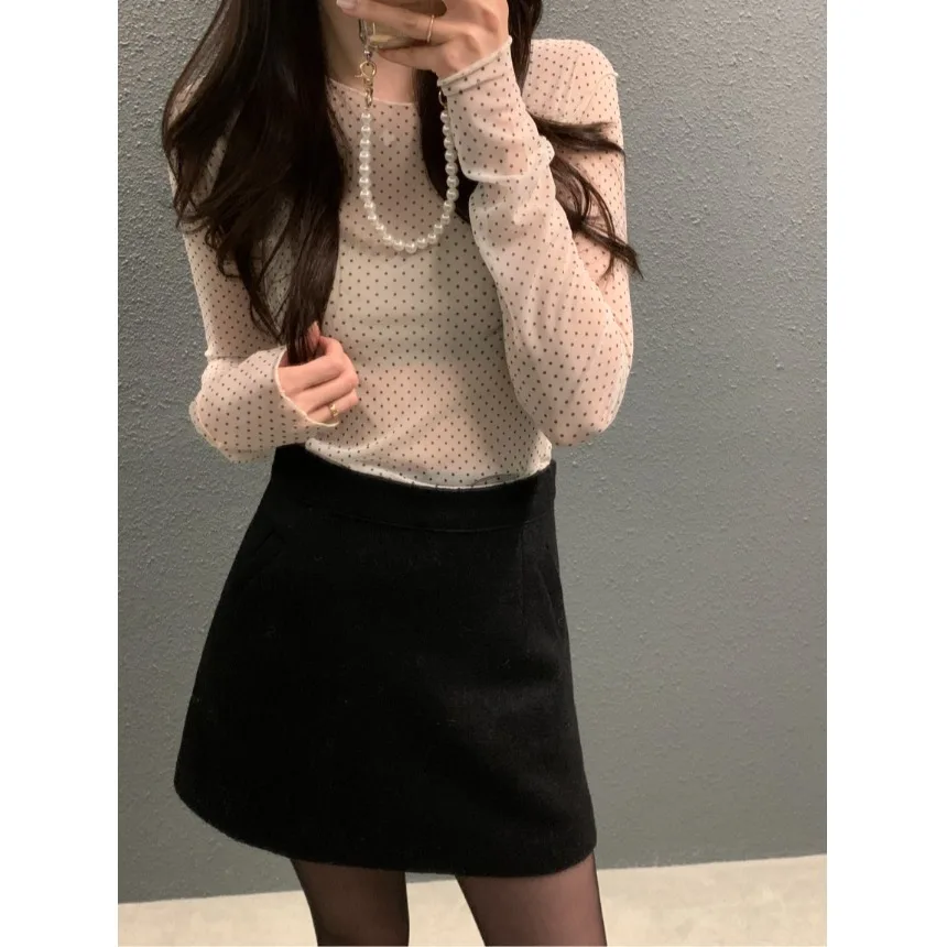 

Retro Summer New Chic Long Sve Me Base irt Women Slimming Inner Wear Top Korean Sle School Street Sle Outdoor