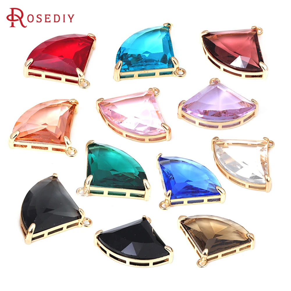 

4 шт., 18-каратное золото, латунь и стекло, веерная форма, подвески, подвески, принадлежности для изготовления ювелирных изделий, ожерелье, серьги, аксессуары для женщин