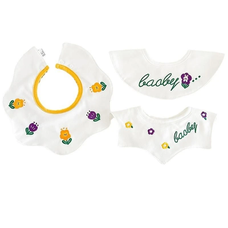 

3Pcs Baby Feeding Bibs Embroidery Cartoon Pattern Bibs for Infant Drooling Apron