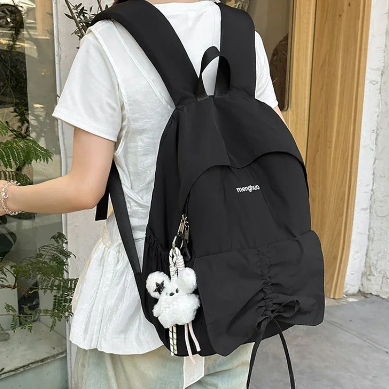 Junior High School Girl Backpack Summer New College Style Bow School Backpack Fashion Candy Colored Pleated Backpack School Bag