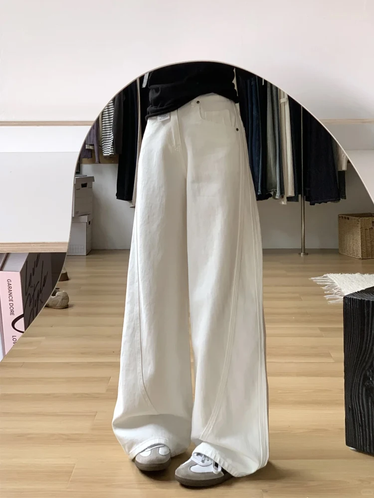 

High Waist Wide Leg White Denim Jeans Women's New Sle plus Size Slimming Loose High Drape Knife Straight Leg Trousers