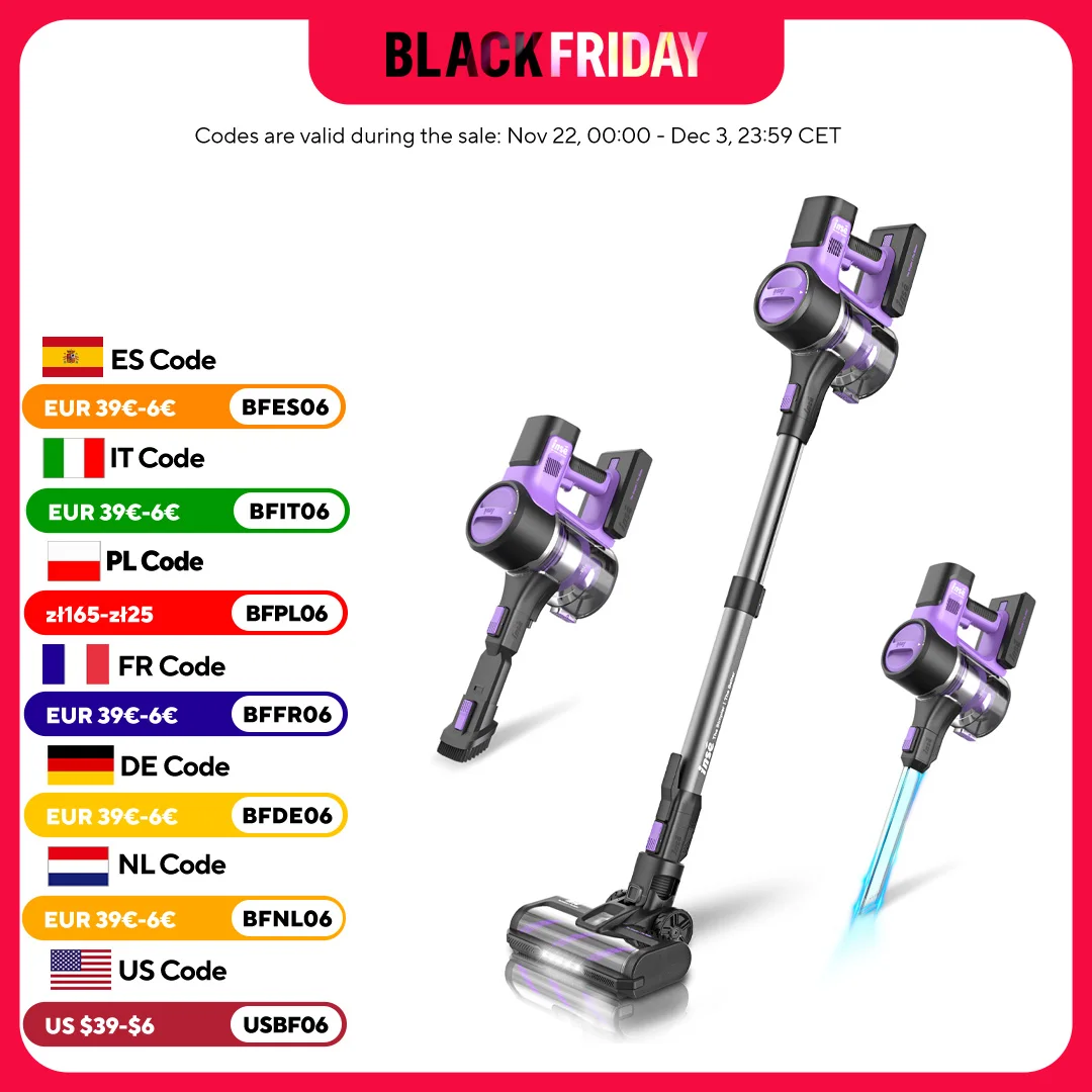 INSE S10 Cordless Vacuum Cleaner 30KPa Foldable Stick Vacuum 50Mins Runtime Removable Battery Vacuum Cleaner for Household Clean