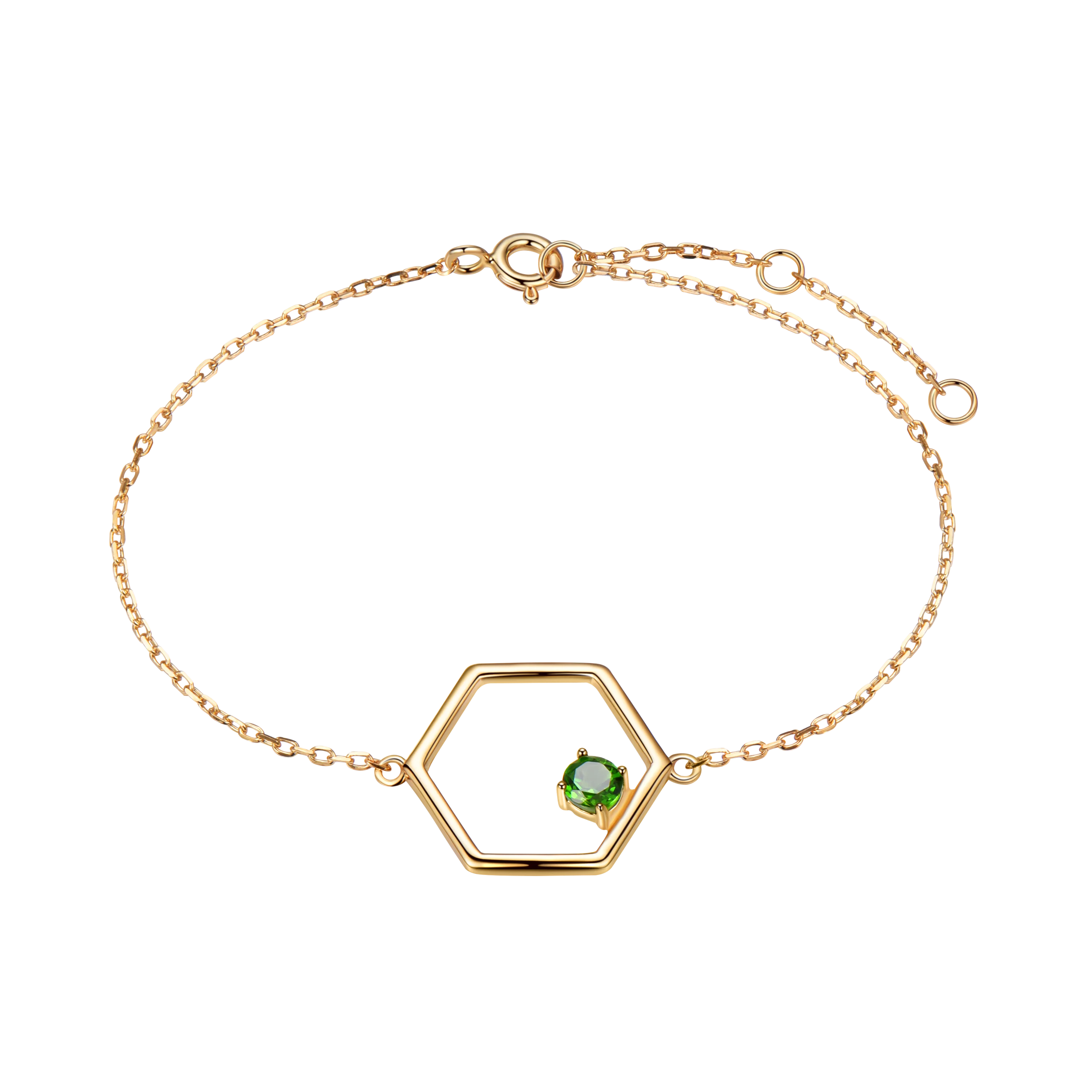 

19cm 14K Gold Plated Custom Fashion Jewelry Bracelets Diopside 925 Sterling Silver Bracelet