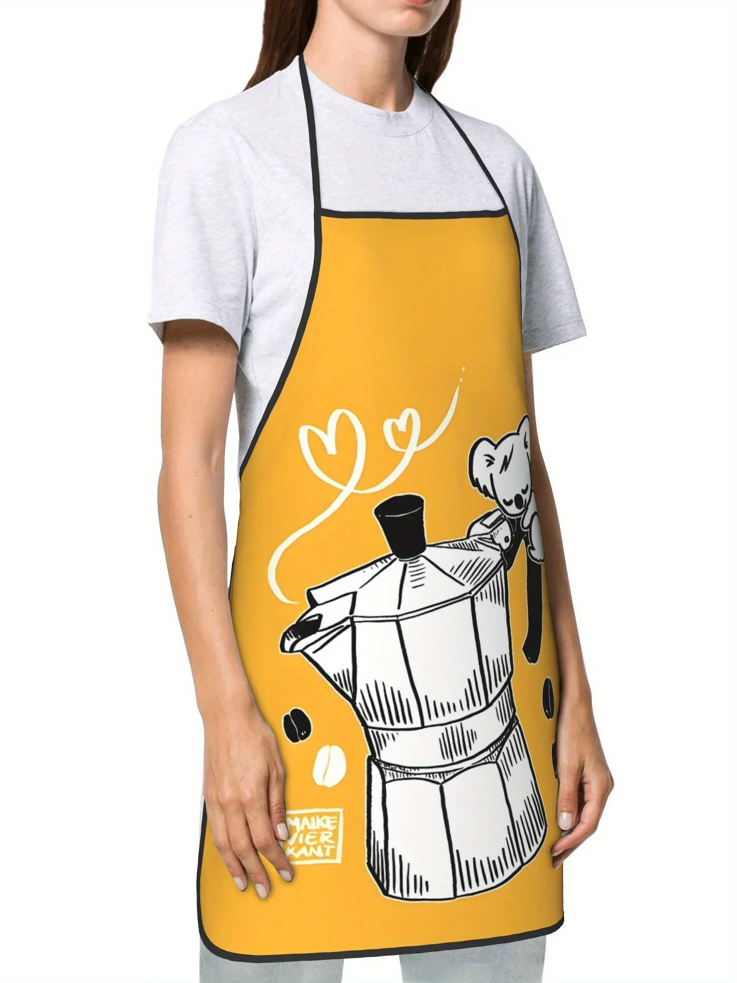 Moka Pot Coffee Print Apron, Washable, Stain-Resistant, Multi-Scenario Protective Apron for Home and Outdoor Use