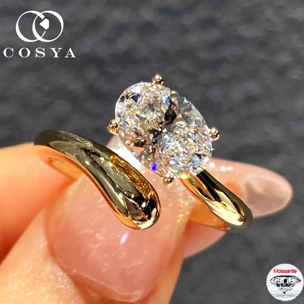 

COSYA 1.5CT 6*8mm Oval Cut Moissanite Ring For Women S925 Silver GRA Certified Lab Diamond Adjustable Twist Band Jewelry Gifts