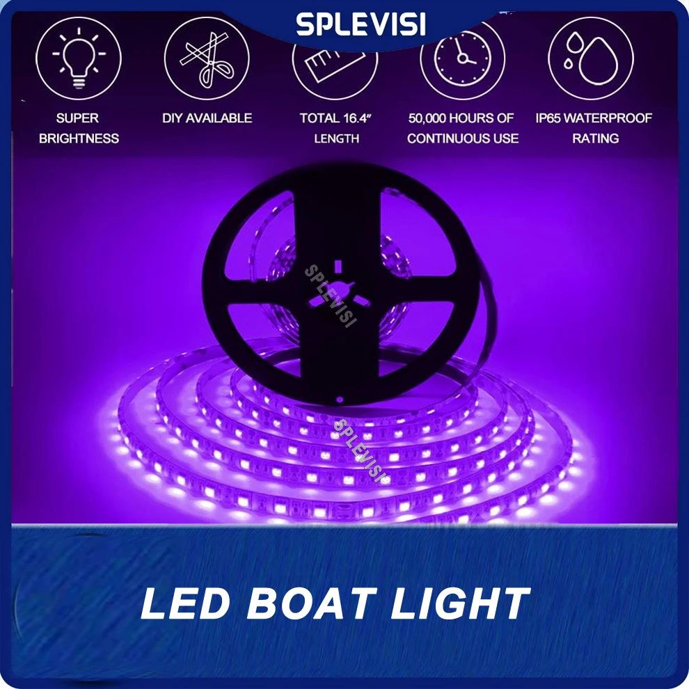 

16FT Waterproof IP65 Ultra Violet UV Black Light LED Light Strip for Marine Boat Bass Night Fishing Pontoon Kayak Yacht Sailboat